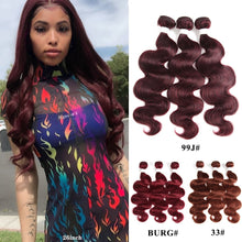 Load image into Gallery viewer, 99J/Burgundy Body Wave Human Hair Bundles 3/4 PCS Brown 30 27 Brazilian Hair Weave Bundles Remy Hair Weft Extension KEMY HAIR
